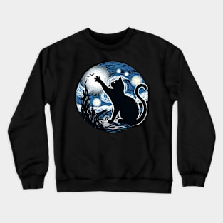 Van Gogh's Cats, Cat in the nigth with star and bats, impressionism, famous painting, Starry Night Style Van Gogh painting Cat Lover Crewneck Sweatshirt